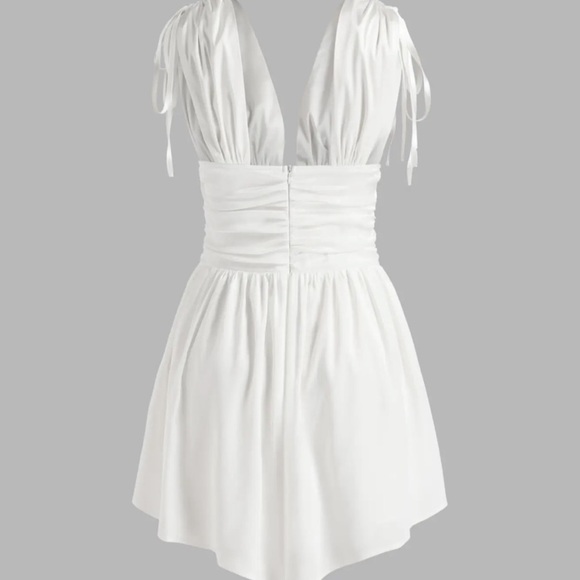 Cider White Satin Ruched Mini Dress - Picture 3 of 13